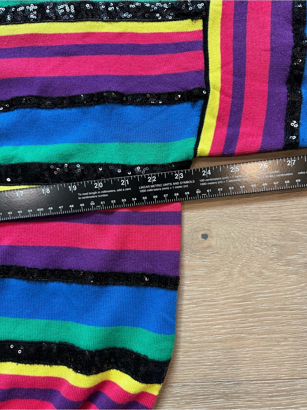 Queen of Sparkles Rainbow Striped Sequin Sweater. Size M - Picture 9 of 11